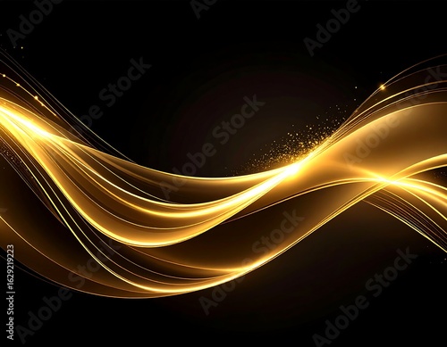 Abstract gold wave glowing on black background