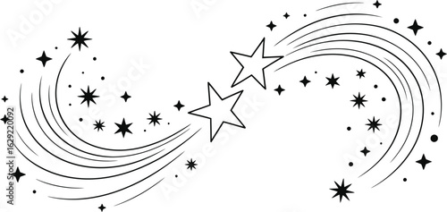 Swirling shooting stars and sparkles cosmic