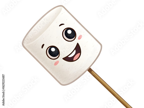 Happy marshmallow on a stick with a cute cartoon face