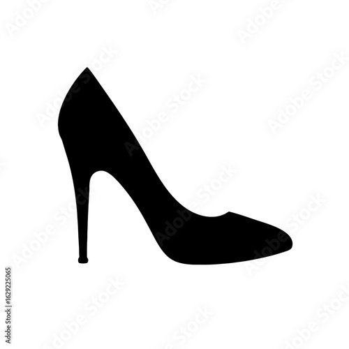 Elegant Black High-Heel Pump Shoe Isolated on Black Background, Women's Fashion.