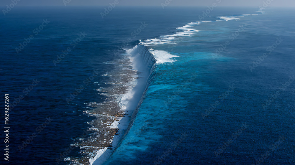 Fototapeta premium Underwater waterfall plunging into the abyss, a surreal force of nature in the deep blue ocean