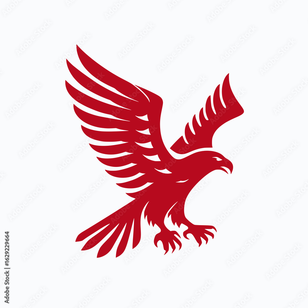 Obraz premium Crimson Eagle Strike – Single-Color Vector Emblem with Outstretched Wings and Talons