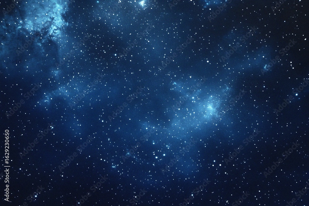Obraz premium Starry sky background, blue night sky full of stars, glowing stars in the dark space, starry background, dark night, stars in the distance, starlight, dark background with a blue glow, night sky. 