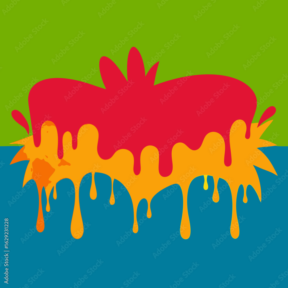 Fototapeta premium Vibrant red and orange drips on green and blue background