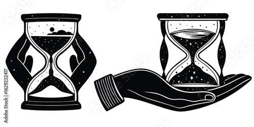 A sand-filled hourglass is a classic symbol of time, its flowing sand marking the countdown of minutes and hours