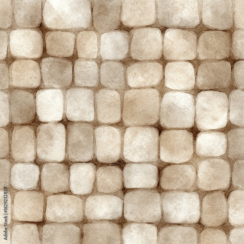 Seamless pattern of softly shaded, rounded stone tiles