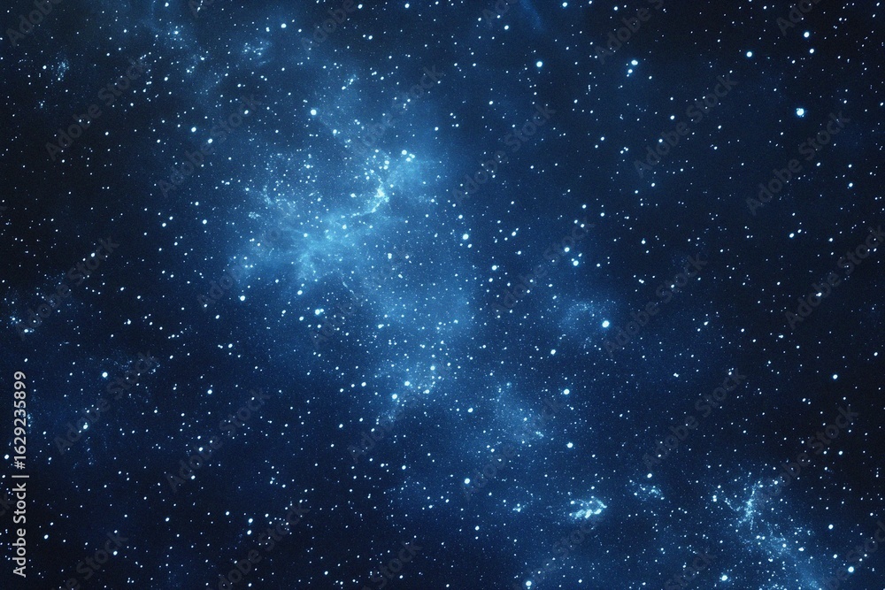 Obraz premium Starry sky background, blue night sky full of stars, glowing stars in the dark space, starry background, dark night, stars in the distance, starlight, dark background with a blue glow, night sky. 