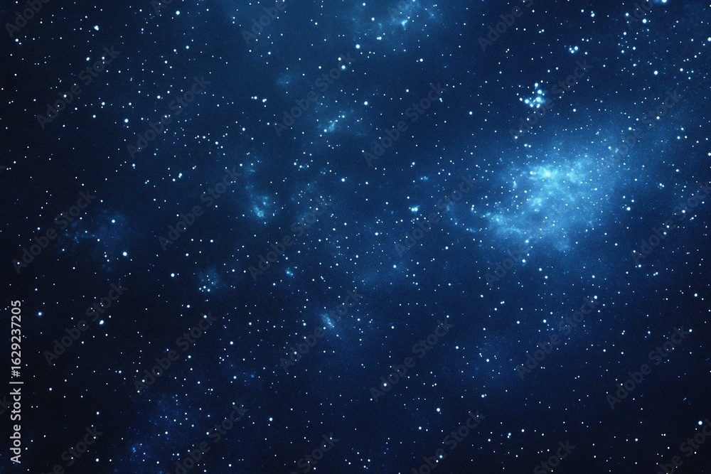 Fototapeta premium Starry sky background, blue night sky full of stars, glowing stars in the dark space, starry background, dark night, stars in the distance, starlight, dark background with a blue glow, night sky. 