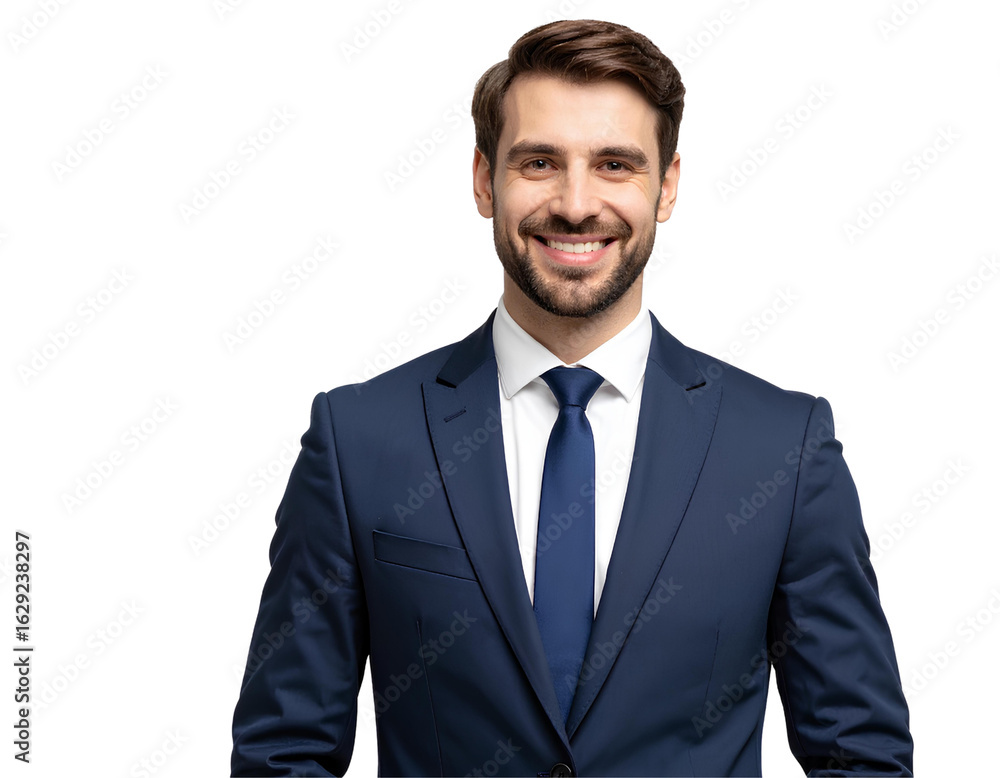 Portrait of a handsome businessman in formal suit with a friendly smile, isolated on transparent background Portrait of a handsome businessman in formal suit with a friendly smile, isolated on transparent background