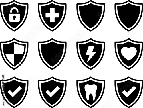 Security shield icon set protection symbol vector graphic
