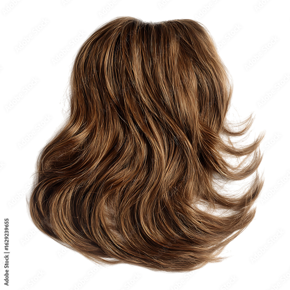 Naklejka premium Isolated wavy brown hair with blonde highlights on black background on transparent background