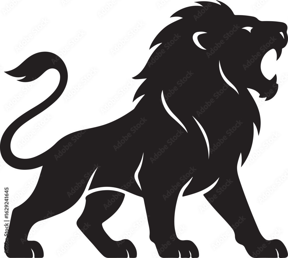 Roaring black lion silhouette isolated on white background Roaring black lion silhouette isolated on white background