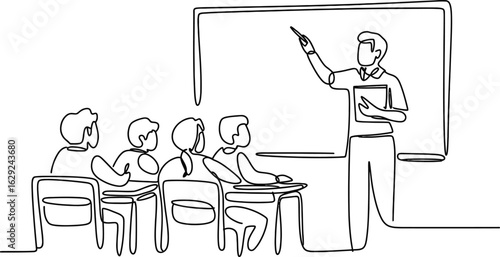 Teacher instructing students in a classroom education