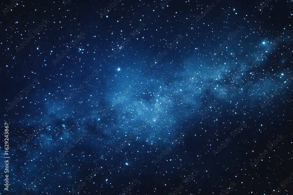 Obraz premium Starry sky background, blue night sky full of stars, glowing stars in the dark space, starry background, dark night, stars in the distance, starlight, dark background with a blue glow, night sky. 
