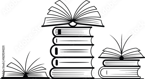 Stack of open and closed books books, open book, closed book, stack, reading
