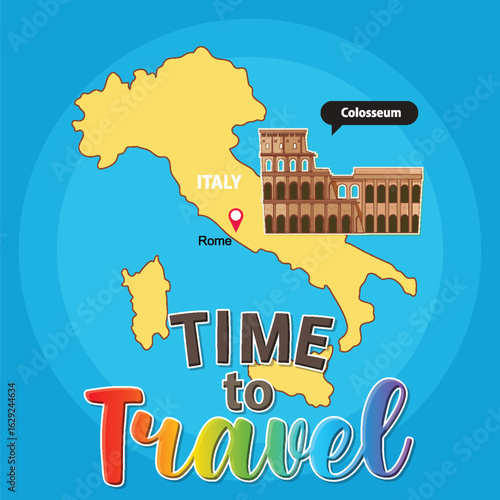 Italy Travel Illustration with Colosseum Highlight