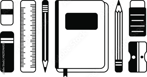 School supplies and stationery icons pencil eraser