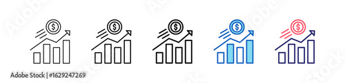 Profit Growth Icon In 5 Different Styles Set Collection.   