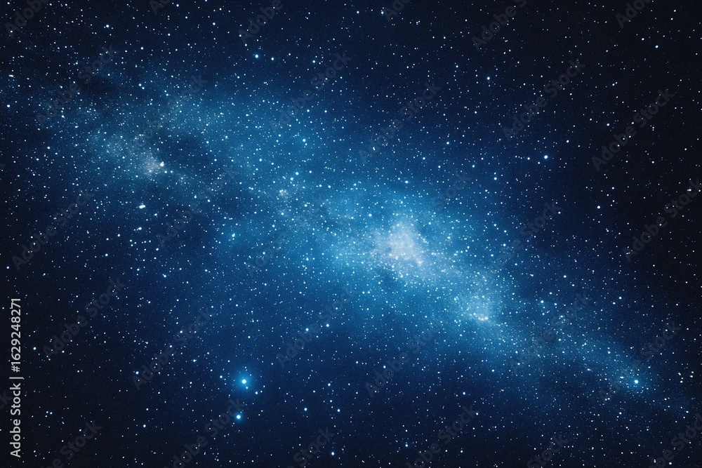 Fototapeta premium Starry sky background, blue night sky full of stars, glowing stars in the dark space, starry background, dark night, stars in the distance, starlight, dark background with a blue glow, night sky.