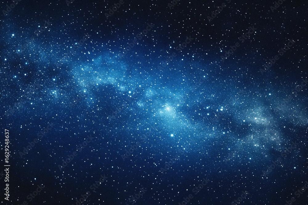 Fototapeta premium Starry sky background, blue night sky full of stars, glowing stars in the dark space, starry background, dark night, stars in the distance, starlight, dark background with a blue glow, night sky.