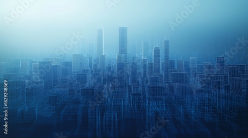 Abstract Futuristic City Blueprint with Grid Lines and Dense Digital Structures