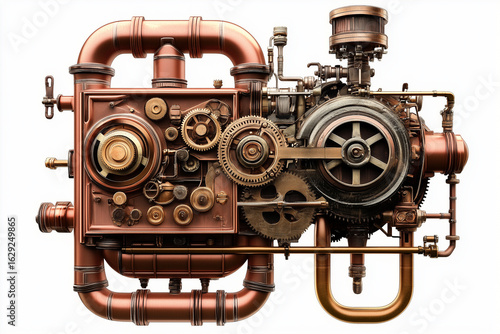 Steampunk machine intricate gears pipes detailed mechanism