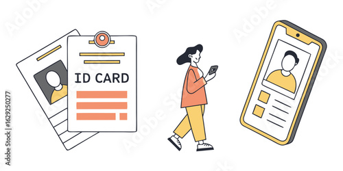 Illustrative Exploration of Identity Verification Methods Depicting Physical Cards and Mobile Verification with a Pedestrian