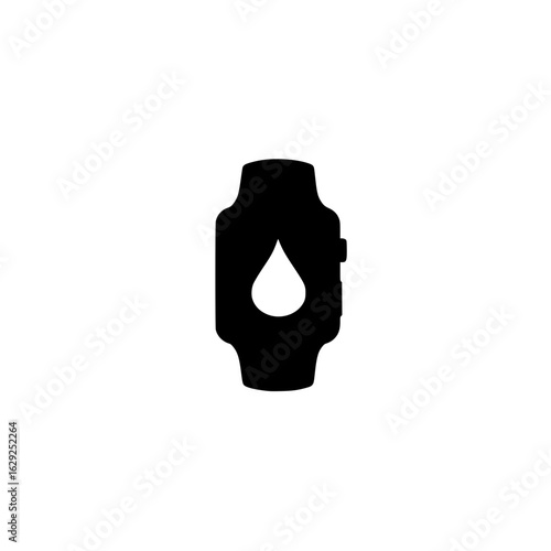 Digital smartwatch screen showing water droplet symbol representing wellness and fluid intake