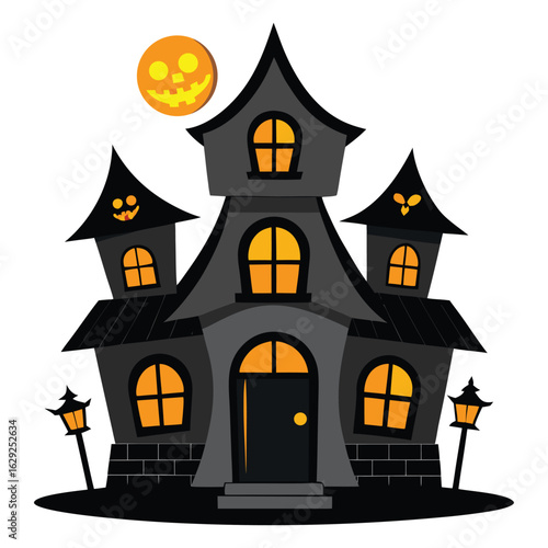 Wallpaper Mural Creepy Haunted House with Glowing Windows and Bats – Halloween Spooky Vector Art Torontodigital.ca