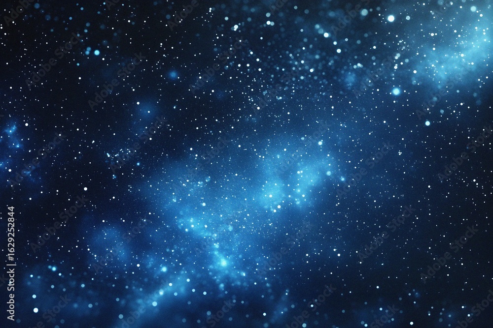 Fototapeta premium Starry sky background, blue night sky full of stars, glowing stars in the dark space, starry background, dark night, stars in the distance, starlight, dark background with a blue glow, night sky. 