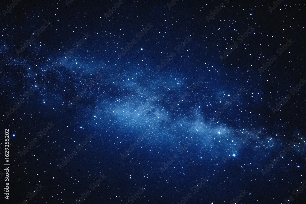 Fototapeta premium Starry sky background, blue night sky full of stars, glowing stars in the dark space, starry background, dark night, stars in the distance, starlight, dark background with a blue glow, night sky. 