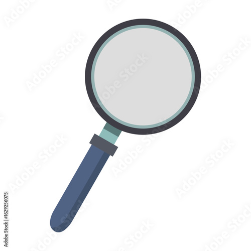 Vector illustration of a magnifying glass with a blue handle and gray lens.
