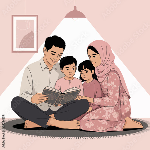 A heartwarming scene of a family reading together, showcasing connection and love as they share stories on a comfortable rug under a soothing light.
