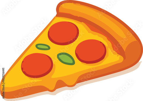 Cartoon pepperoni pizza slice vector illustration.