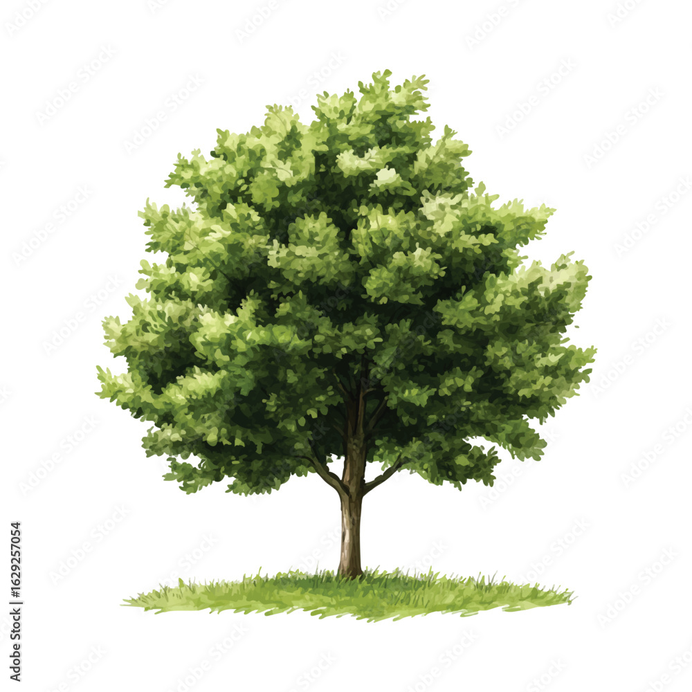 Fototapeta premium A water color Detailed Vector Illustration of a Lush Green Tree with Leaves on Transparent Background in vector file