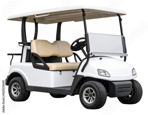 Side Profile of Modern White Golf Cart with Roof, Isolated PNG