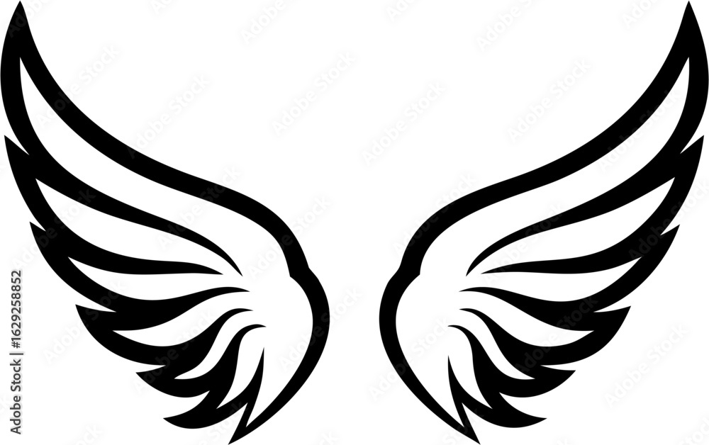 Obraz premium Bold Black Wings: Abstract Stylized Avian Symbol, Freedom, Power, and Flight Concept.