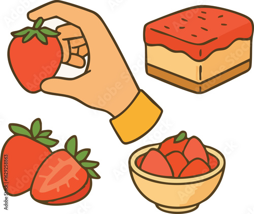 Hand Holding Strawberry Near Delicious Dessert.