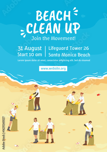 Beach Clean Up Poster Template. Volunteer Environmental Campaign Flyer Design