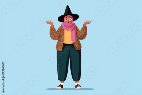 Cute fantasy cartoon style halloween witch character