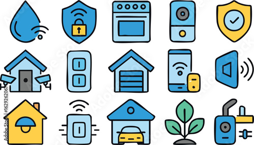 Smart Home Automation Doodle Icons.