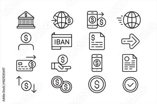 Mobile Banking and Digital Payment Vector Icons in Outline Style