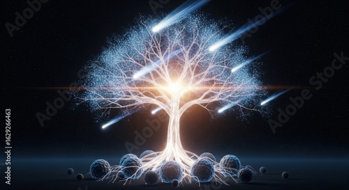 Wallpaper Mural A glowing tree of life receiving energy during a celestial meteor shower Torontodigital.ca