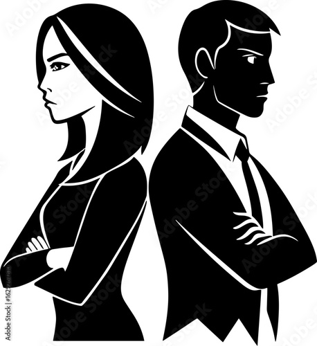 Relationship conflict angry couple divorce issues black and white vector art