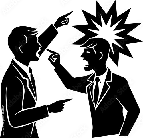 Illustration of business conflict argument dispute disagreement and shouting men