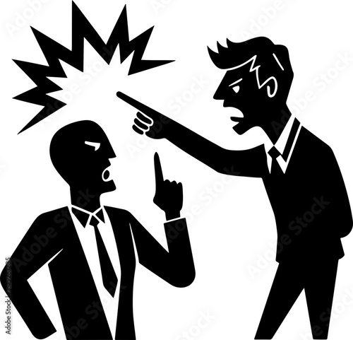 Illustration of business conflict angry boss yelling and pointing at employee