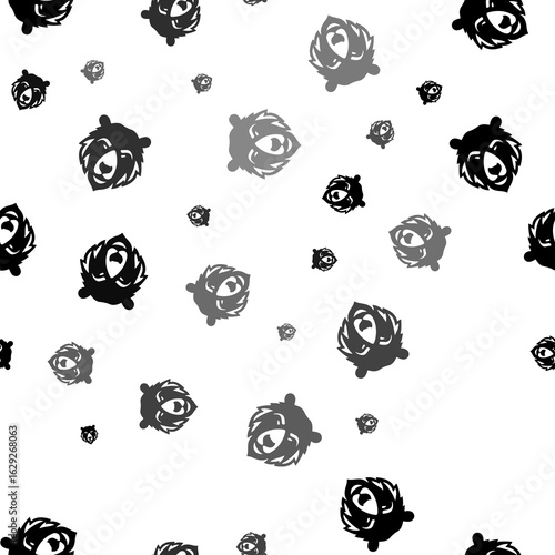 Seamless vector pattern with bear head icons, creating a creative monochrome background with rotated elements. Illustration on transparent background