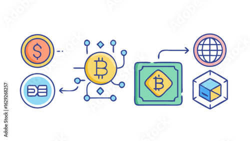 Bitcoin cryptocurrency blockchain technology digital currency global network financial transaction concept