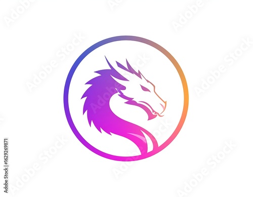 Wallpaper Mural Gradient-colored dragon head profile within a circular frame Torontodigital.ca