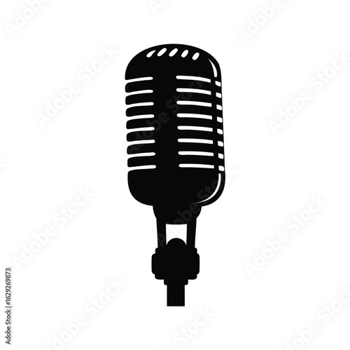 Sleek retro microphone icon in silhouette for broadcast, music, and performance